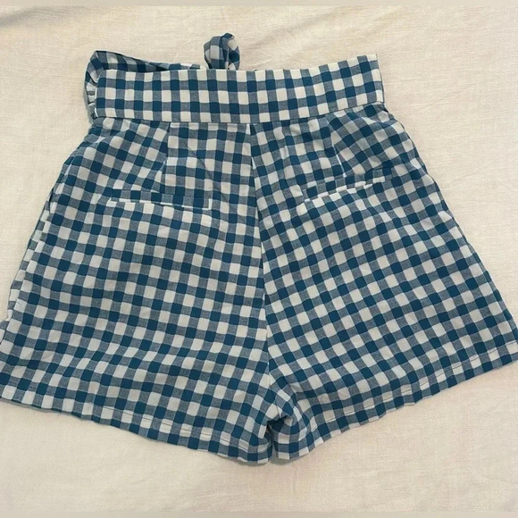 FRNCH Paris Women's Tie Waist Plaid Blue Gingham Shorts Size Small Pockets - Picture 2 of 5